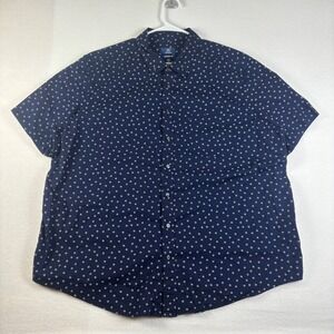 George Mens 2XL Navy Blue Geometric Print Short Sleeve Button Down Shirt Classic
